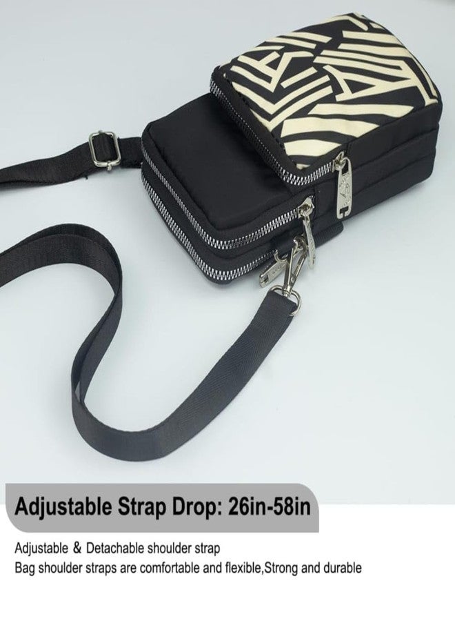 Shopvibe حقيبة كروسبودي صغيرة للهاتف من شوب فايب للنساء والفتيات (طبعة سوداء وكريمية) - Image 2